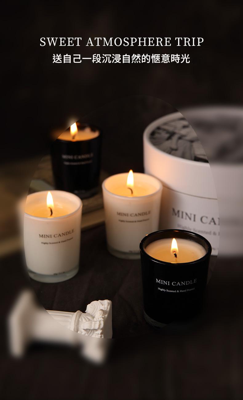 Candles with a dark background and text about creating a sweet atmosphere.
