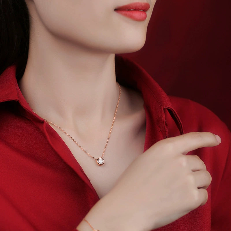 玫瑰金鑽石925銀吊墜項鍊 Rose Gold diamond 925 Silver Pendant Necklace-1027