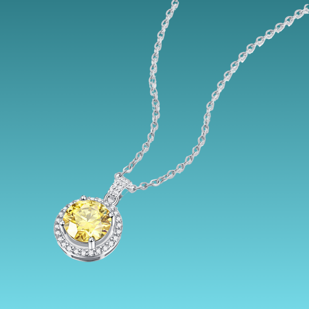 尊貴系列 黃色莫桑鑽石圓環吊墜項鍊 Prestige Collection Yellow Moissanite diamond Round Pendant Necklace-1012 Aquafilo