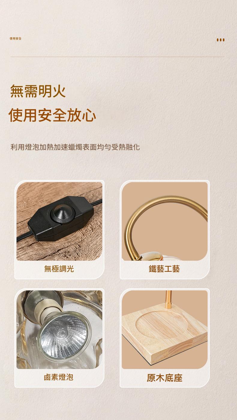 Product features with images and text on a beige background