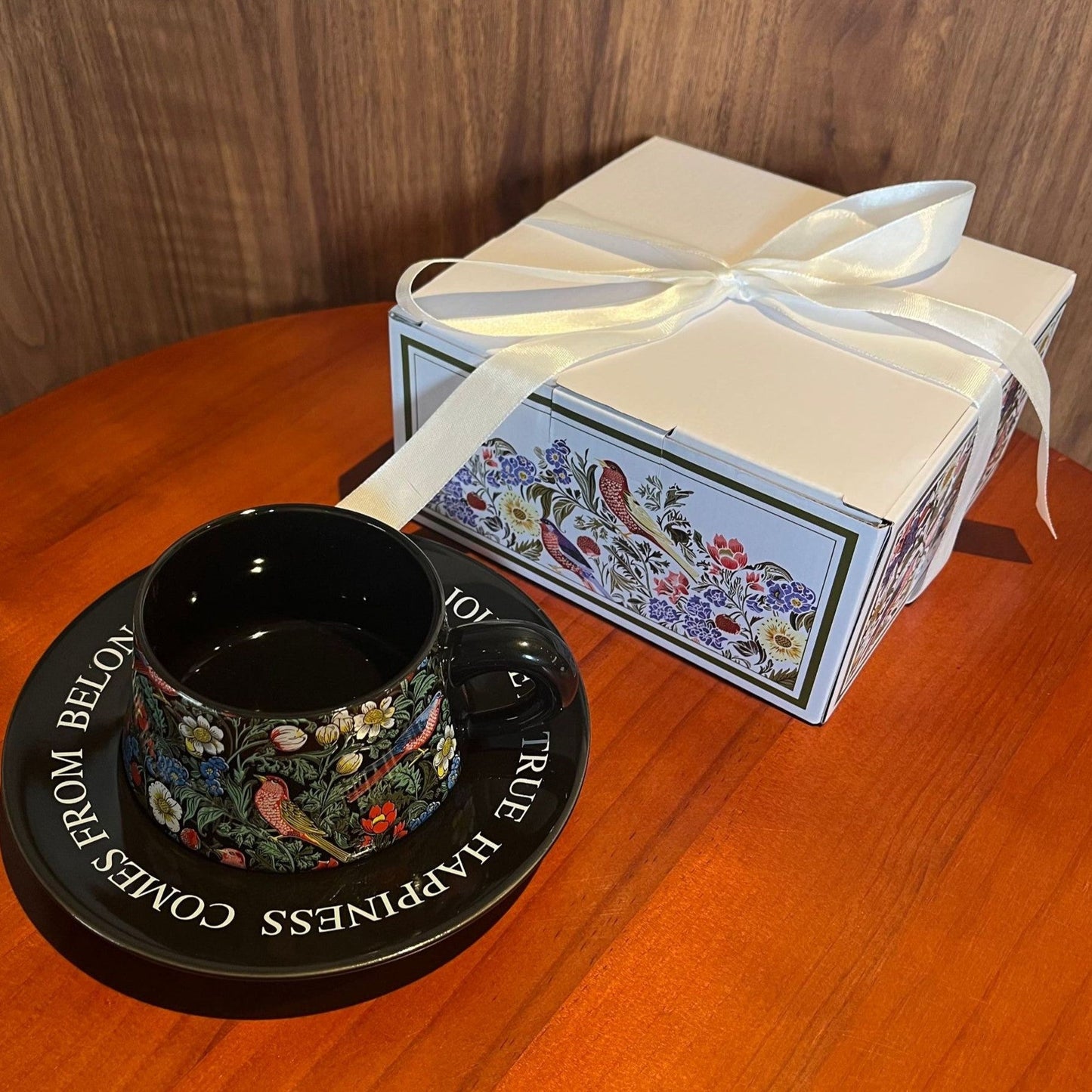 莫里斯風格復古花鳥陶瓷咖啡杯 Vintage Floral and Bird Ceramic Coffee Mug in Morris Style Aquafilo