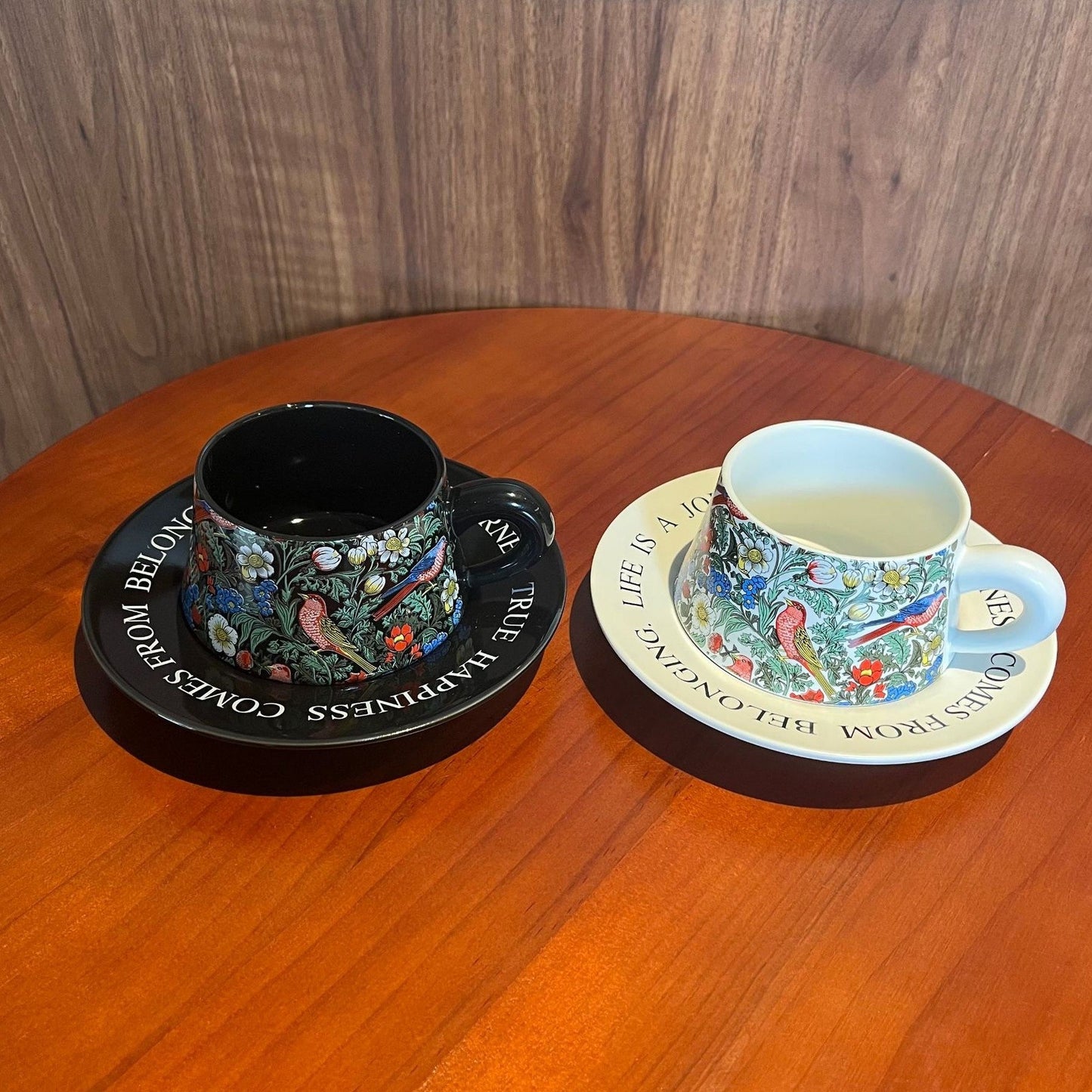 莫里斯風格復古花鳥陶瓷咖啡杯 Vintage Floral and Bird Ceramic Coffee Mug in Morris Style Aquafilo