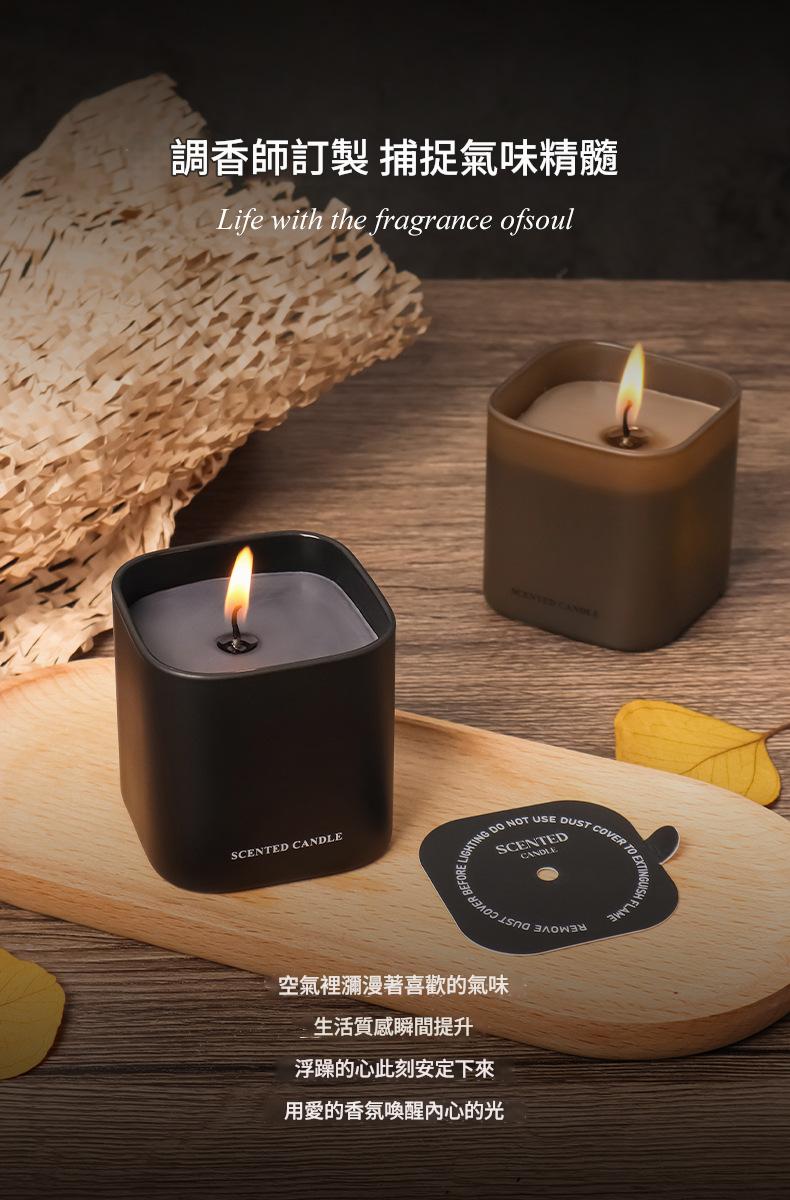 Two lit candles on a wooden surface with a decorative mat and text overlay.