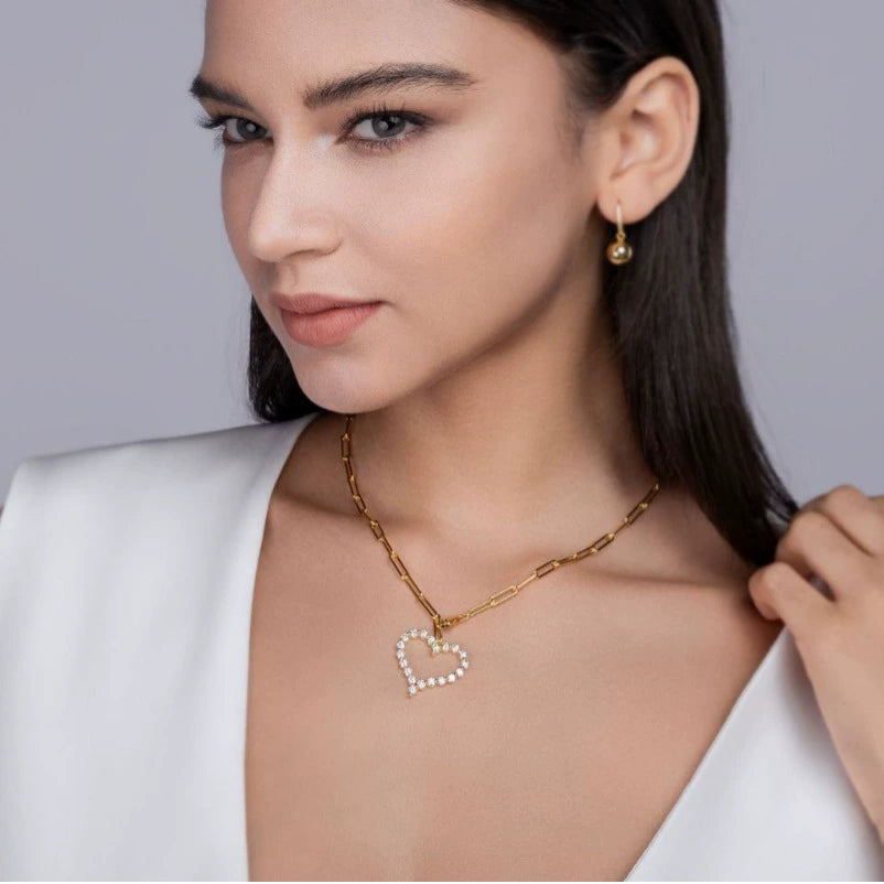 心形925銀鑽石叠戴項鏈 Heart-Shaped 925 Silver diamond Layered Necklace-1024 Aquafilo