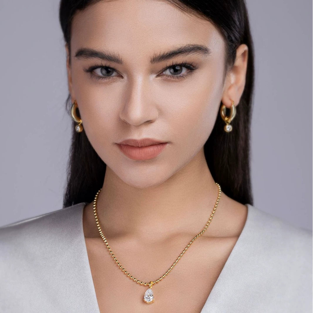 金色坠子925银鑽石叠戴项链 Golden Pendant 925 Silver Layered diamond Necklace-1018 Aquafilo