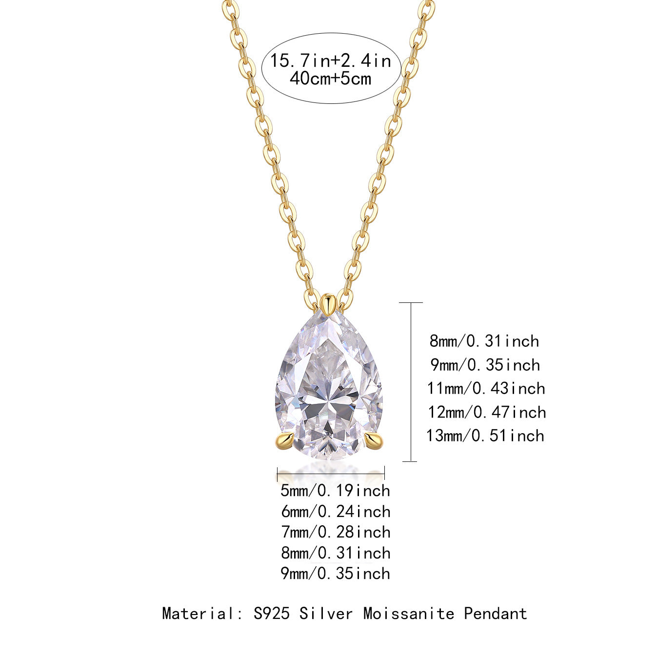 水滴設計925銀莫桑石吊墜鑽石項鍊 Droplet Design 925 Silver Moissanite diamond Pendant Necklace-1014 Aquafilo
