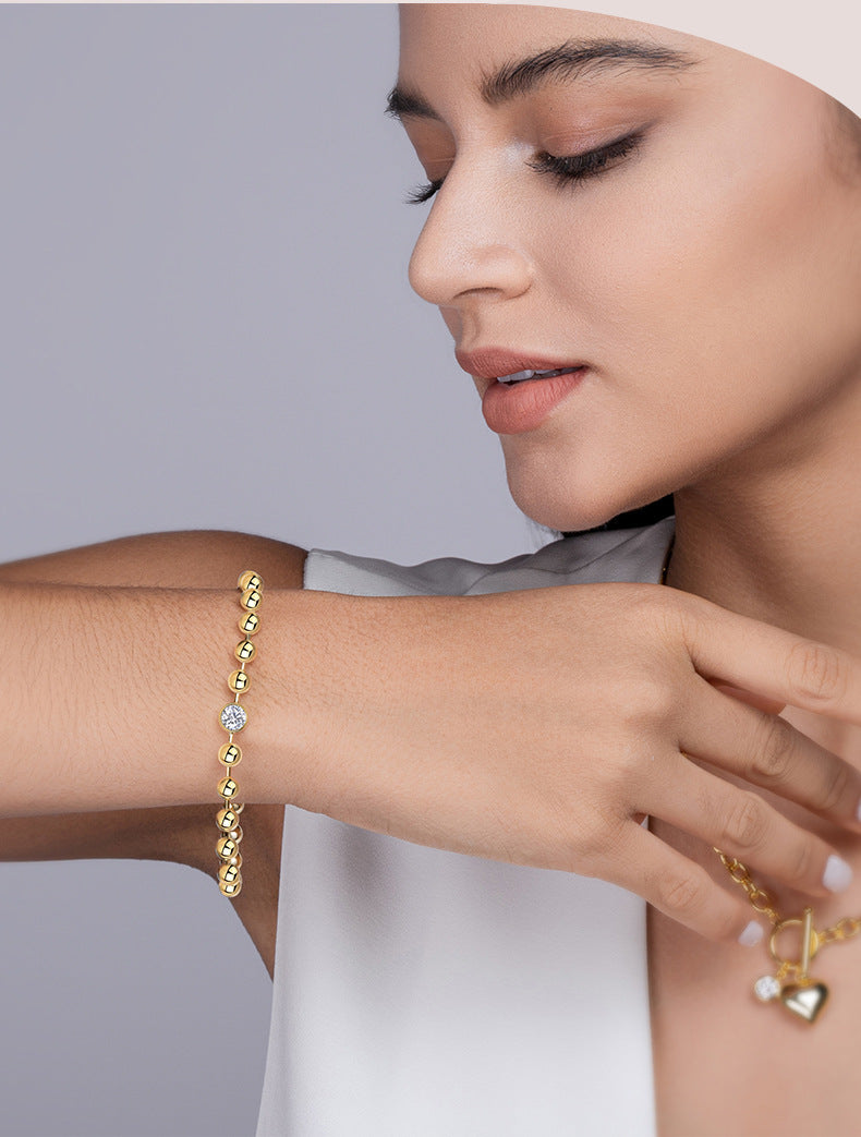 1克拉金色珠鏈925銀鑽石手鏈 1 carat Golden Bead Chain 925 Silver diamond Bracelet-1023 Aquafilo