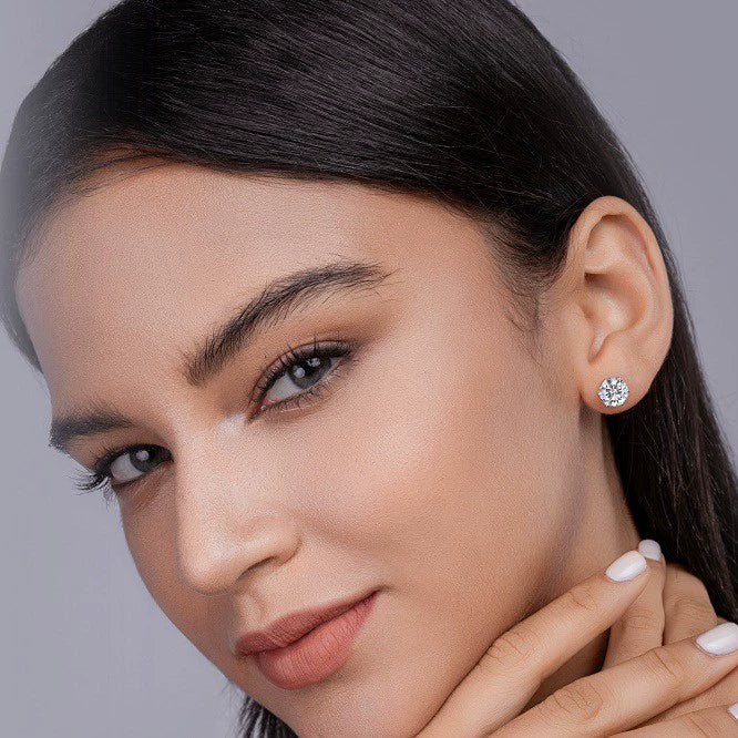 簡約設計925銀鑽石六爪耳釘 Minimalist 925 Silver diamond Six-Prong Stud Earrings-1026