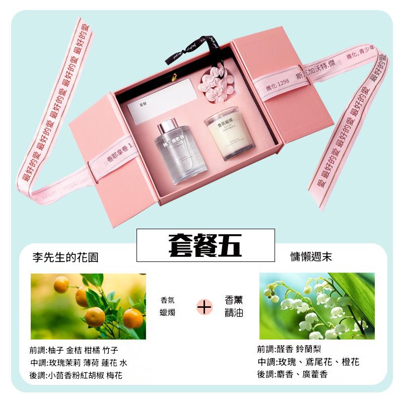 Pink gift box with two products on a light blue background