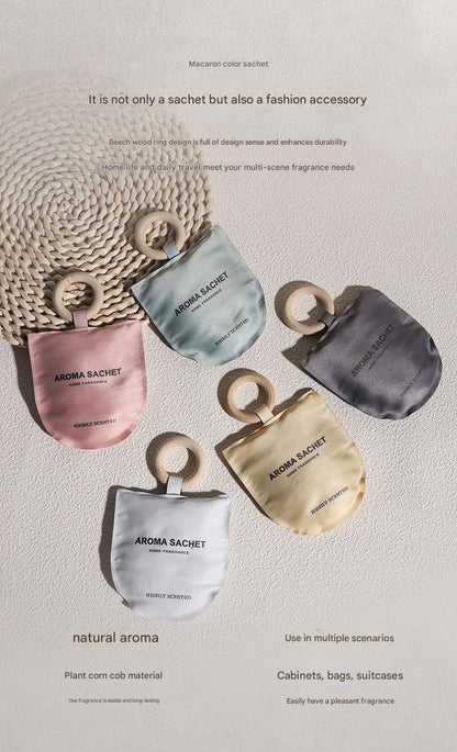Set of four Aroma Sachet bags in different colors on a neutral background