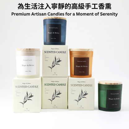 Collection of premium artisan candles with packaging on a white background