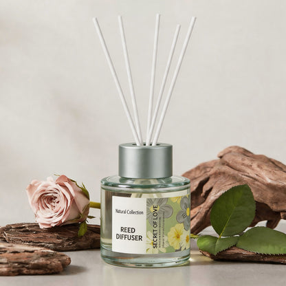 Fresh Floral Series Alcohol-Free Oil-Based Reed Diffuser, 50ml Crystal Glass Bottle, Long Lasting Home Aroma Ornament 清新花語植物精油擴香薰 水晶玻璃瓶油性香薰 50ml 持久擴香居家擺設-Aquafilo