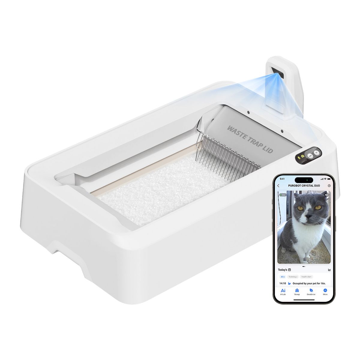 PETKIT PUROBOT CRYSTAL DUO AI Smart Camera Dual-Wing Automatic Open-Top Cat Litter Box P9905 Genuine Hong Kong Licensed Product | Local 1-Year Warranty PETKIT - PUROBOT CRYSTAL DUO AI智能鏡頭全自動雙翼貓廁所 P9905｜貓廁所｜智能貓廁所｜貓砂盆｜開放式砂盤｜智能貓砂盤 香港原裝行貨 本地1年保養-Aquafilo