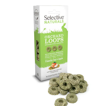 Selective Naturals Orchard Loops snack packaging for rabbits on a white background