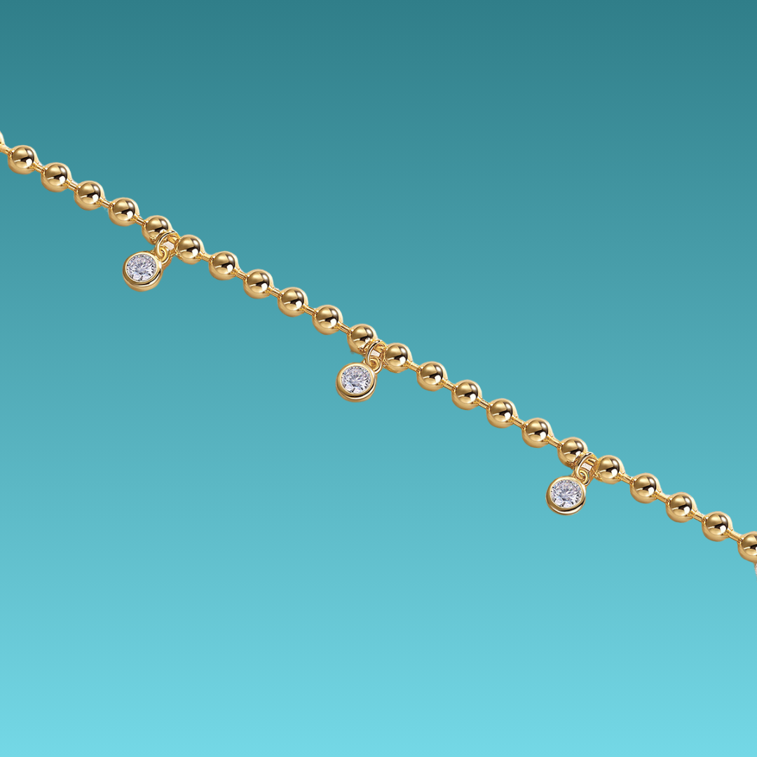 金色圓珠925銀鑽石手鏈 Golden Bead 925 Silver diamond Bracelet-1015 Aquafilo