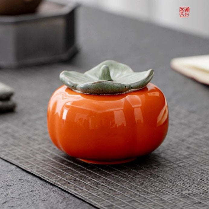 柿柿如意柿子罐 茶葉罐 擺件陶瓷罐子 伴手禮 手信 新年禮物 Persimmon-shaped Tea Canister Ceramic Jar Decoration Souvenir, Gift, New Year Present