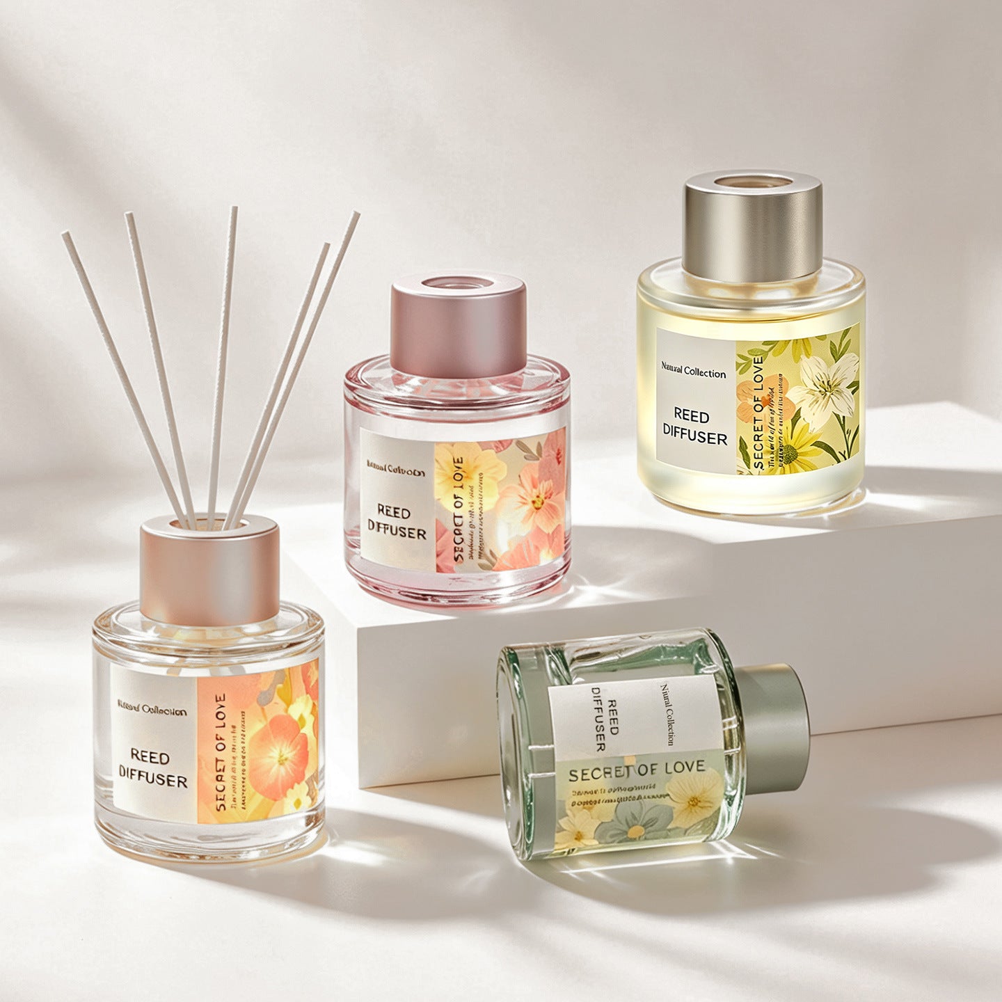 Fresh Floral Series Alcohol-Free Oil-Based Reed Diffuser, 50ml Crystal Glass Bottle, Long Lasting Home Aroma Ornament 清新花語植物精油擴香薰 水晶玻璃瓶油性香薰 50ml 持久擴香居家擺設-Aquafilo