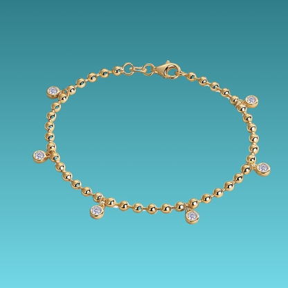 金色圓珠925銀鑽石手鏈 Golden Bead 925 Silver diamond Bracelet-1015 Aquafilo