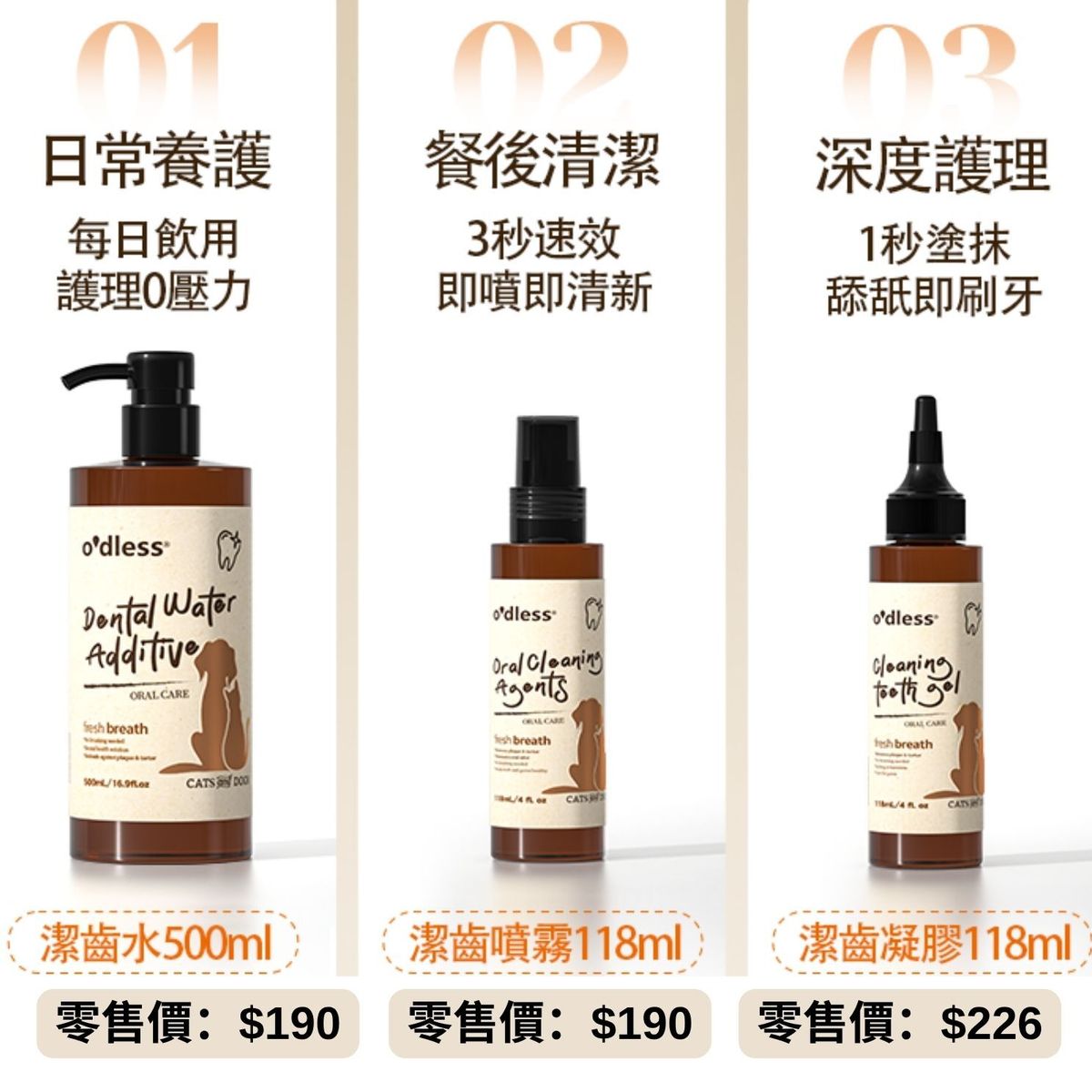 O'dless Dental Care Bundle Special Offer Dental Spray & Dental Gel & Dental Water Additive