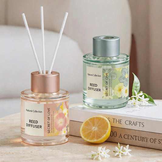 Fresh Floral Series Alcohol-Free Oil-Based Reed Diffuser, 50ml Crystal Glass Bottle, Long Lasting Home Aroma Ornament 清新花語植物精油擴香薰 水晶玻璃瓶油性香薰 50ml 持久擴香居家擺設-Aquafilo