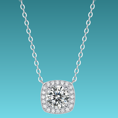 Diamond necklace on a teal background