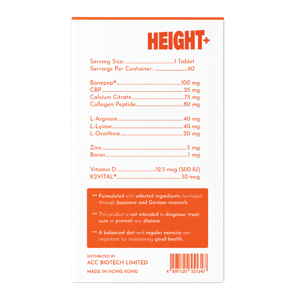 BOOSTER+ HEIGHT+ Bone Growth Nutritional Formula | 60 Tablets BOOSTER+ HEIGHT+ 成長骨骼營養配方｜60 片-Aquafilo