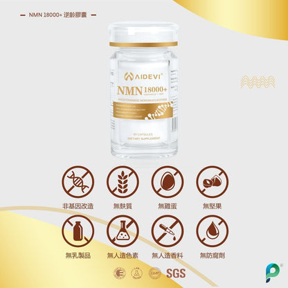 NMN 18000+ - NMN Nicotinamide Mononucleotide Supplement with Resveratrol 美國製造 AIDEVI NMN 18000 Plus + PQQ 逆齡補充劑-升級版 (60pcs)【香港行貨】