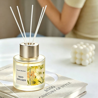 Fresh Floral Series Alcohol-Free Oil-Based Reed Diffuser, 50ml Crystal Glass Bottle, Long Lasting Home Aroma Ornament 清新花語植物精油擴香薰 水晶玻璃瓶油性香薰 50ml 持久擴香居家擺設-Aquafilo