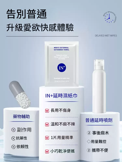 德國in+延時濕紙巾 修護敏感 長效延時 溫和不麻不辣 Delayed wet wipes for men Delayed wet wipes external use