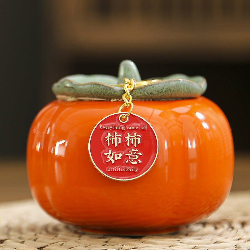 柿柿如意柿子罐 茶葉罐 擺件陶瓷罐子 伴手禮 手信 新年禮物 Persimmon-shaped Tea Canister Ceramic Jar Decoration Souvenir, Gift, New Year Present