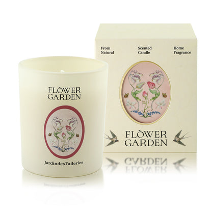 Flower Garden scented candle and packaging on a white background