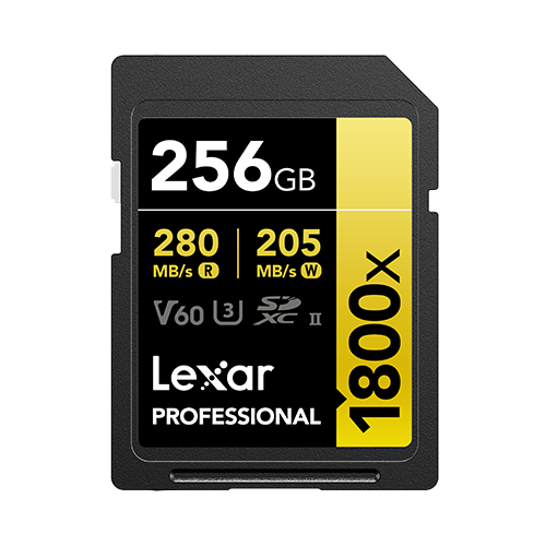 LEXAR PROFESSIONAL 1800X SDXC™ UHS-II CARD GOLD SERIES 256GB 
(up to 280MB/s read, up to 205MB/s write)