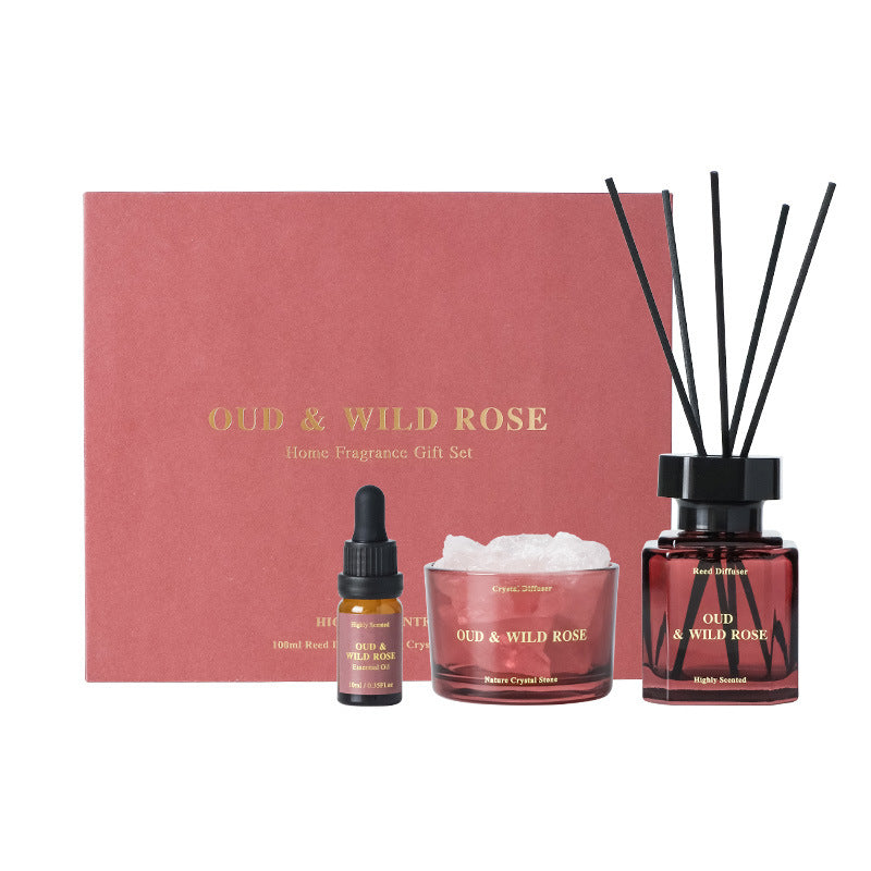 新年無火香薰晶石套裝禮盒（附精美手拎袋）禮物 New Year Reed Diffuser & Crystal Gift Set (With Exquisite Tote Bag)