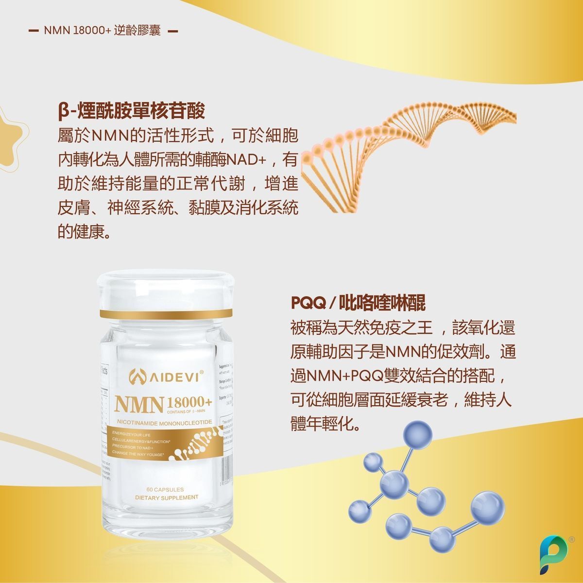 NMN 18000+ - NMN Nicotinamide Mononucleotide Supplement with Resveratrol 美國製造 AIDEVI NMN 18000 Plus + PQQ 逆齡補充劑-升級版 (60pcs)【香港行貨】