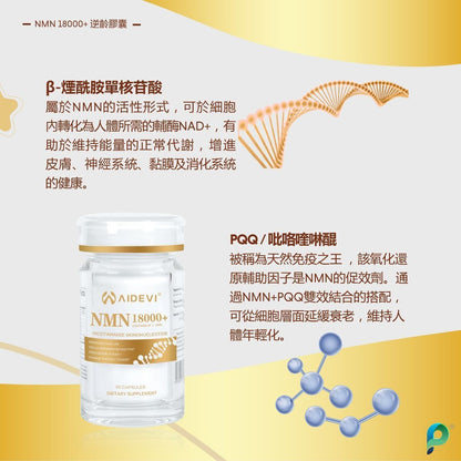 NMN 18000+ - NMN Nicotinamide Mononucleotide Supplement with Resveratrol 美國製造 AIDEVI NMN 18000 Plus + PQQ 逆齡補充劑-升級版 (60pcs)【香港行貨】