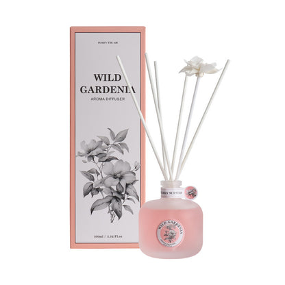 Wild Gardenia aroma diffuser with packaging on a white background