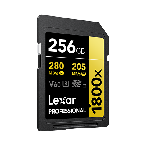 LEXAR PROFESSIONAL 1800X SDXC™ UHS-II CARD GOLD SERIES 256GB 
(up to 280MB/s read, up to 205MB/s write)