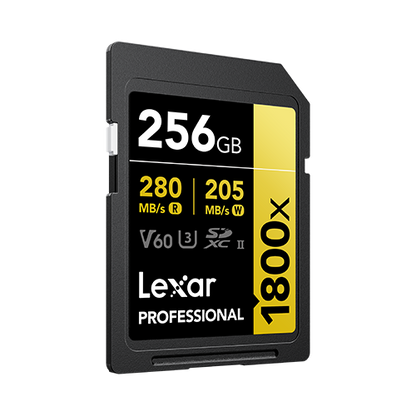 LEXAR PROFESSIONAL 1800X SDXC™ UHS-II CARD GOLD SERIES 256GB 
(up to 280MB/s read, up to 205MB/s write)