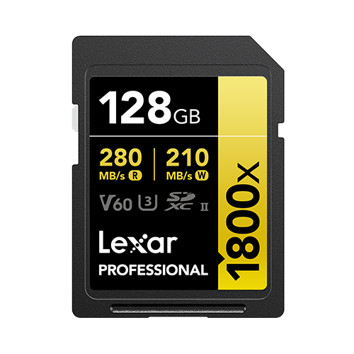 LEXAR PROFESSIONAL 1800X SDXC™ UHS-II CARD GOLD SERIES 128GB 
(up to 280MB/s read, up to 210MB/s write)