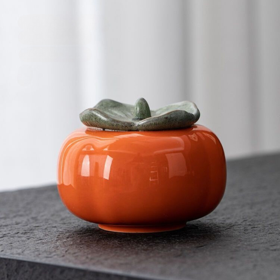 柿柿如意柿子罐 茶葉罐 擺件陶瓷罐子 伴手禮 手信 新年禮物 Persimmon-shaped Tea Canister Ceramic Jar Decoration Souvenir, Gift, New Year Present