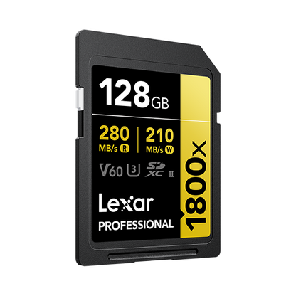 LEXAR PROFESSIONAL 1800X SDXC™ UHS-II CARD GOLD SERIES 128GB 
(up to 280MB/s read, up to 210MB/s write)