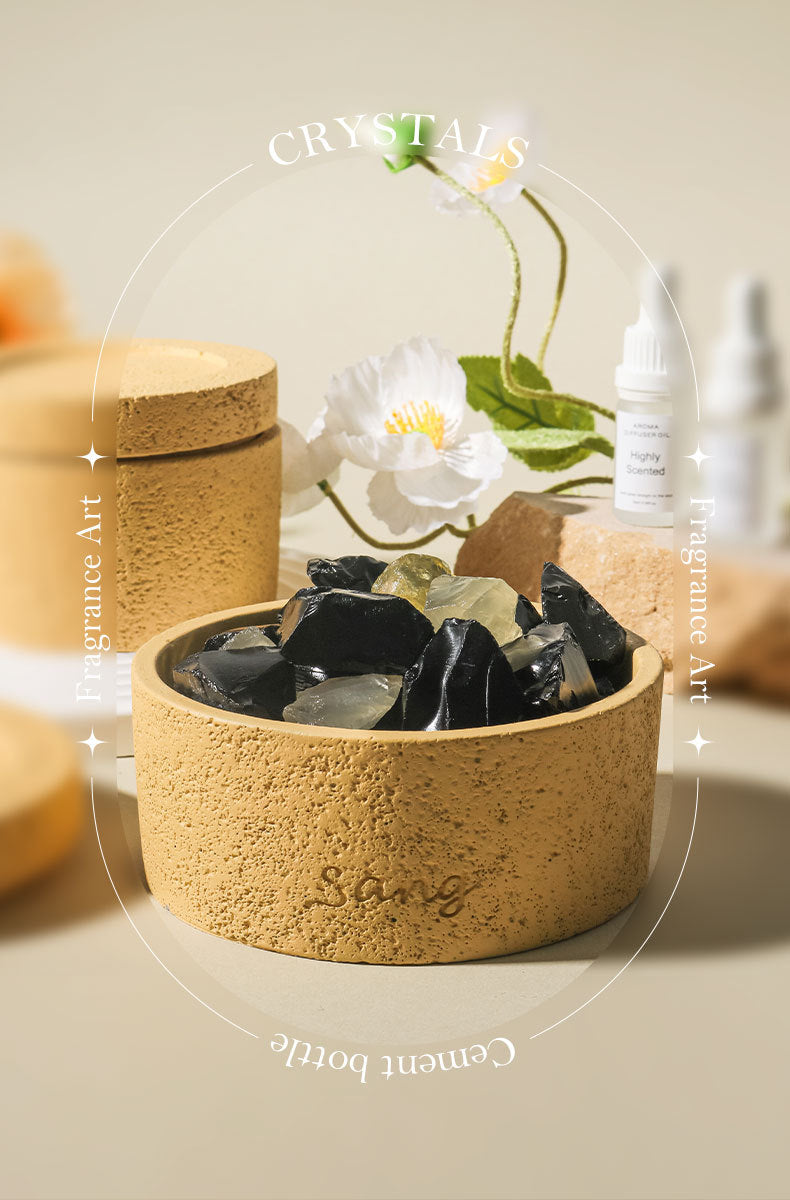 Cork container with crystals on a neutral background