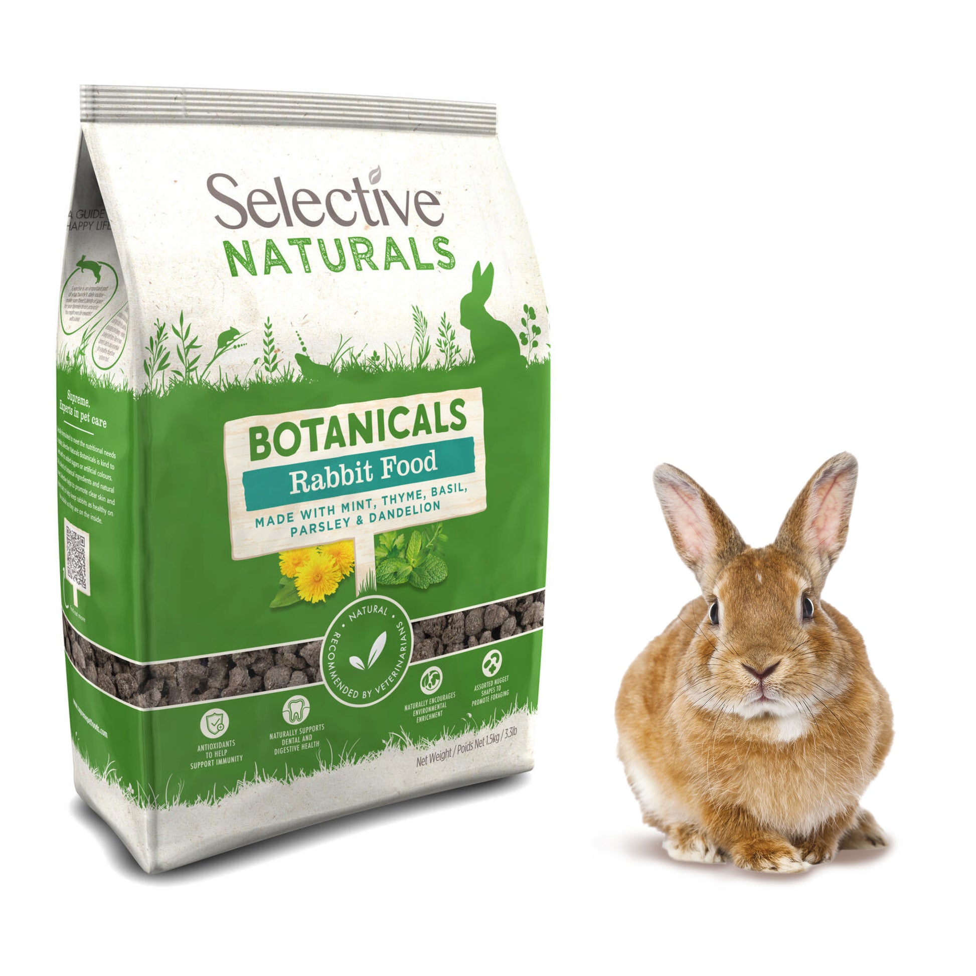 Bag of Selective Naturals Botanicals Rabbit Food with a rabbit on a white background