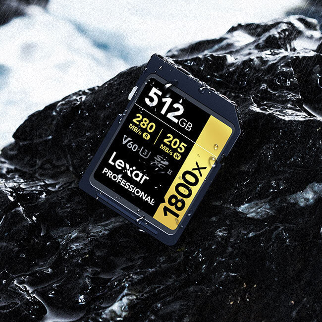 LEXAR PROFESSIONAL 1800X SDXC™ UHS-II CARD GOLD SERIES  
(up to 280MB/s read, up to 210MB/s write)