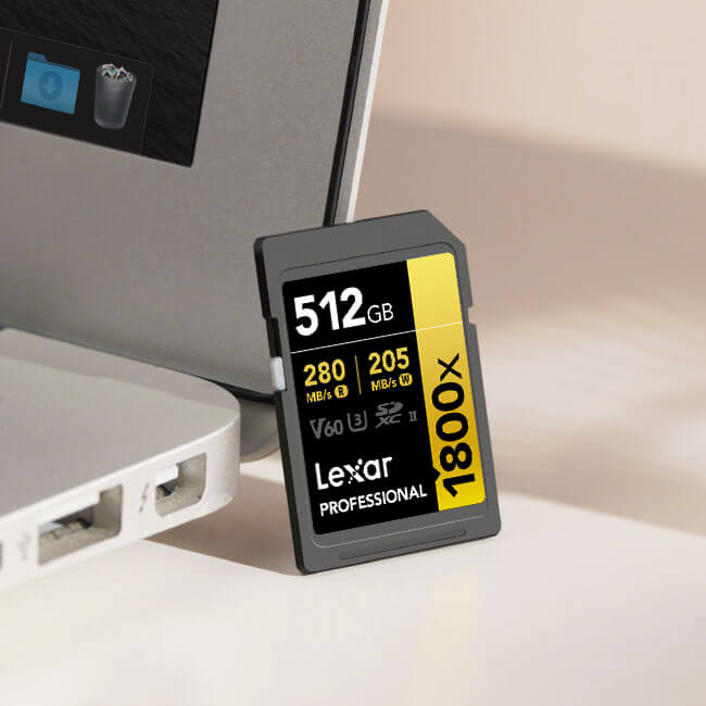 LEXAR PROFESSIONAL 1800X SDXC™ UHS-II CARD GOLD SERIES  
(up to 280MB/s read, up to 210MB/s write)