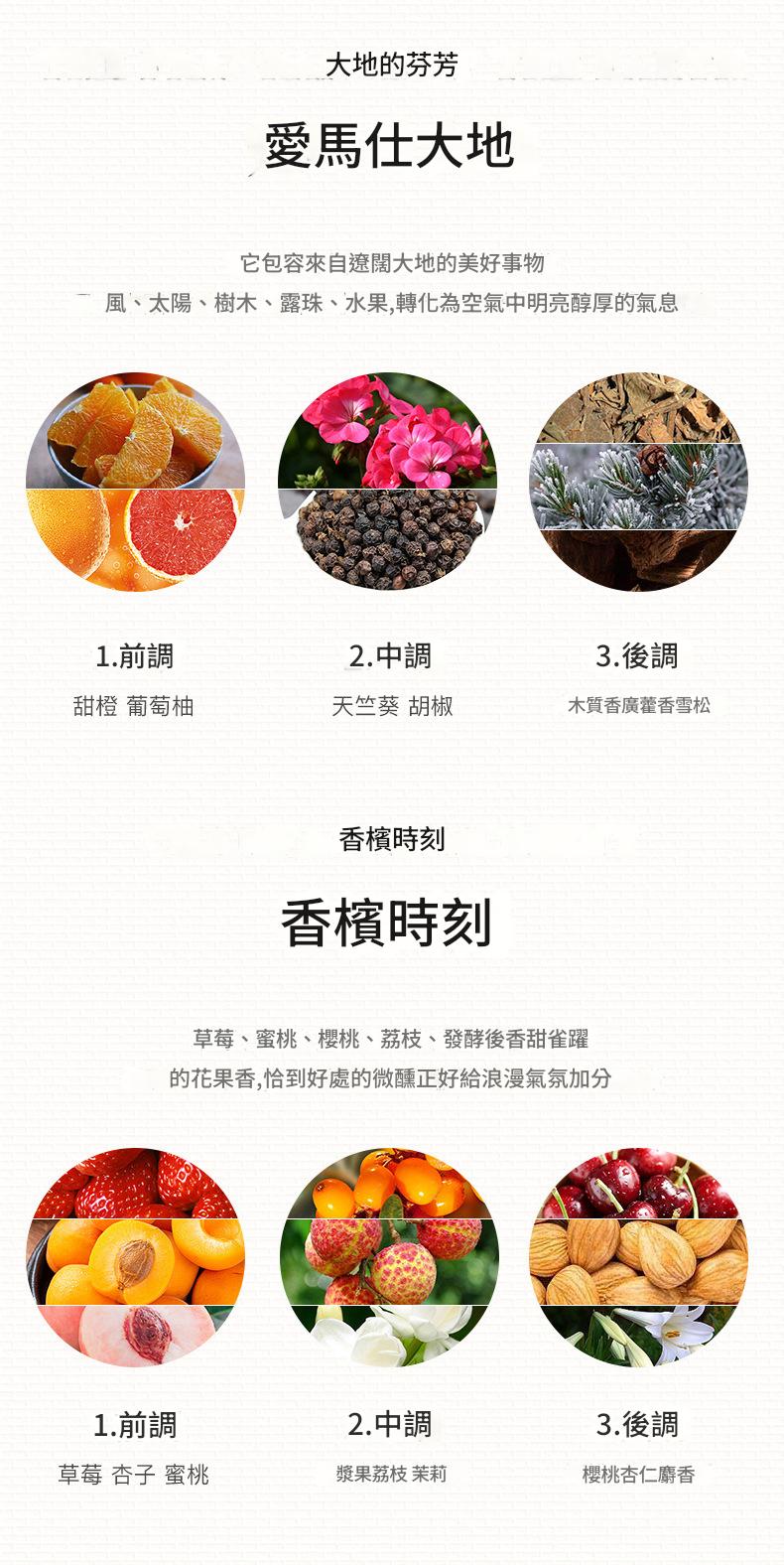 Product packaging with images of fruits and flowers, labeled with Chinese text.