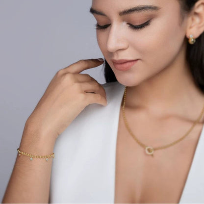 金色圓珠925銀鑽石手鏈 Golden Bead 925 Silver diamond Bracelet-1015 Aquafilo