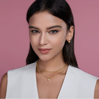 金色圓珠鏈925銀鑽石鎖骨鏈 Golden Bead Chain 925 Silver diamond Collarbone Necklace-1019 Aquafilo