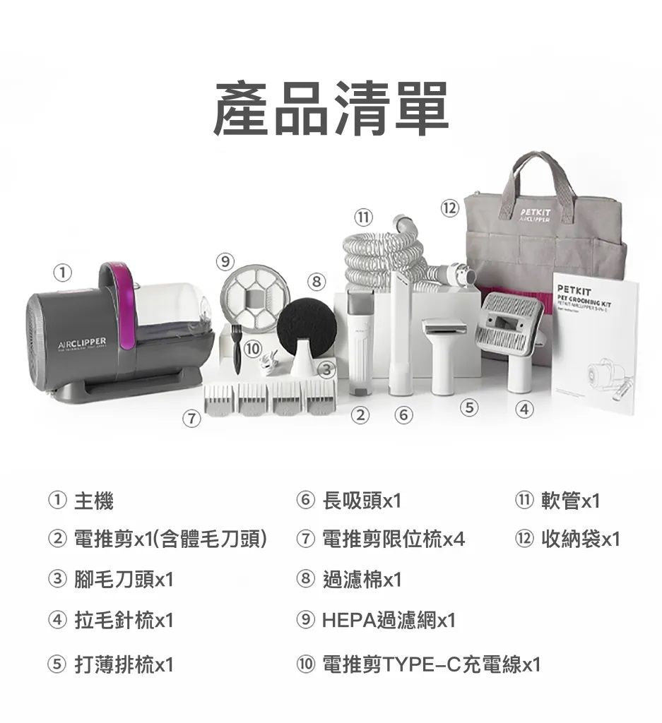 PETKIT AirClipper 5-in-1 Pet Grooming Kit | Vacuum Hair Remover | Dog & Cat Grooming Trimmer | Pet Vacuum Cleaner PETKIT - AirClipper 寵物5合1美容修毛器｜吸塵吸毛機｜寵物美容套件｜貓狗梳毛修剪機｜寵物吸塵機 香港原裝行貨 1年保養-Aquafilo