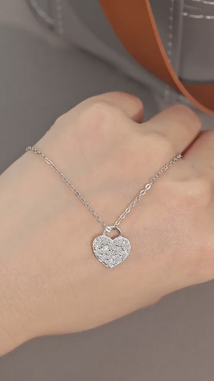 Aquafilo Heart Lock Silver Moissanite Necklace